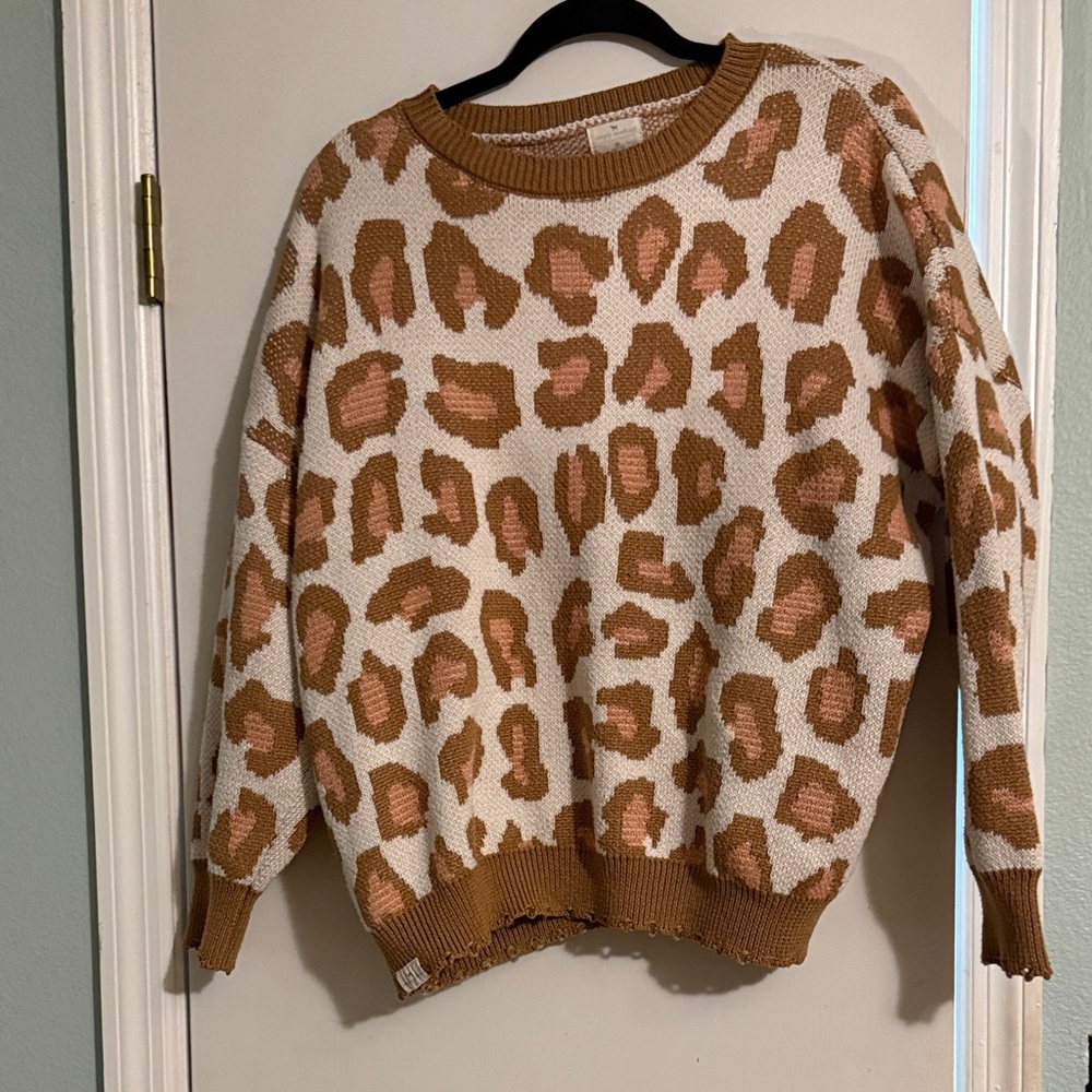 Simply Southern Leopard Print Sweater - Brown and Cream